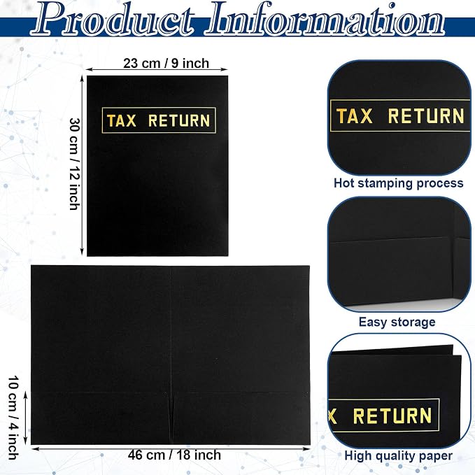 Kosiz 100 Pcs Tax Return Folders Bulk 9 x 12 Inch 2 Pocket Gold Foil Stamped - Image 2