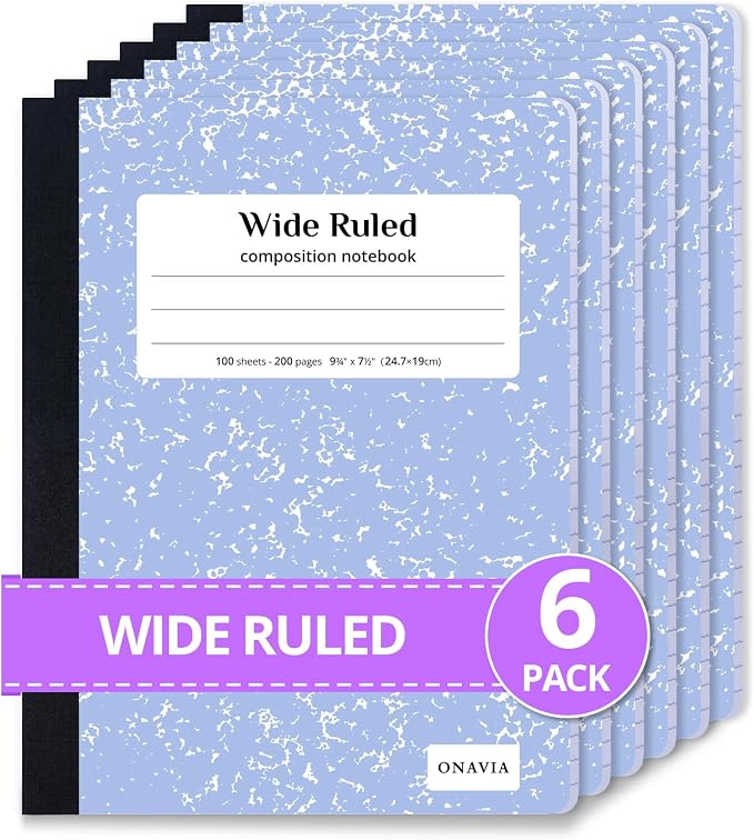 ONAVIA Composition Notebook Wide Ruled 6 Pack, 200 Pages, Cornflower | 100 ct by ONAVIA