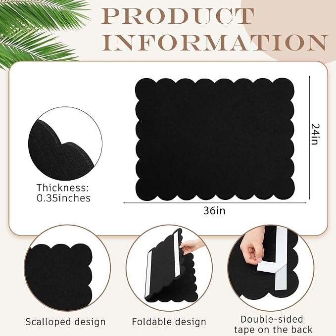 Mooliwe Scalloped Felt Bulletin Board 36 x 24 Inches Foldable Black Pin Cork - Image 2