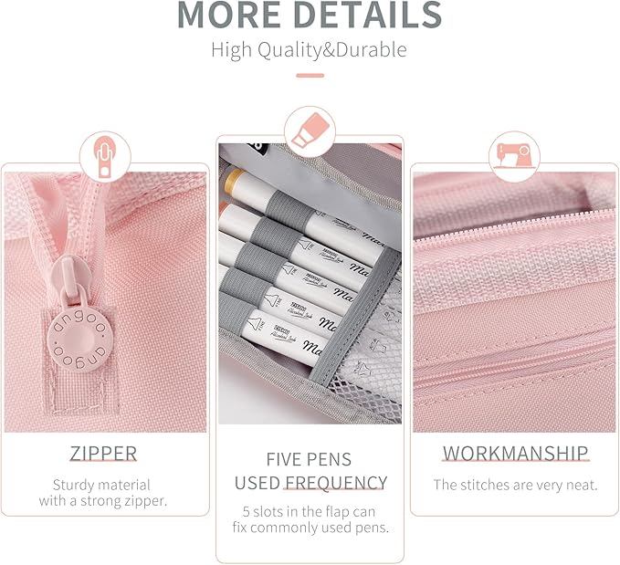 HVOMO Pencil Case Large Capacity Pencil Pouch Handheld Pen Bag Cosmetic Gift for Office School Teen Girl Boy Men Women Adult (Pink)-DeskLoop Office