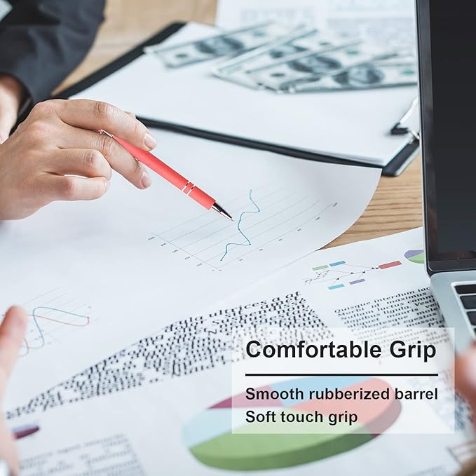 Ballpoint Pen with Stylus Tip, Soft Touch Click Metal Pen, 1.0mm Medium Point, Black Ink, 12 Count(Peach)-DeskLoop Office