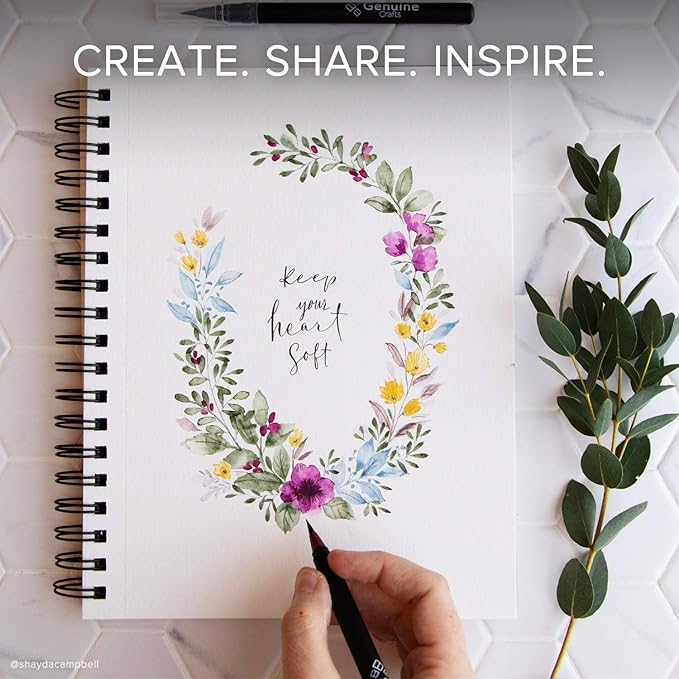 GenCrafts Watercolor Brush Pens Set of 20 Premium Colors - Real Brush Tips - No Mess Storage Case - Washable Nontoxic Markers - Portable Painting-DeskLoop Office