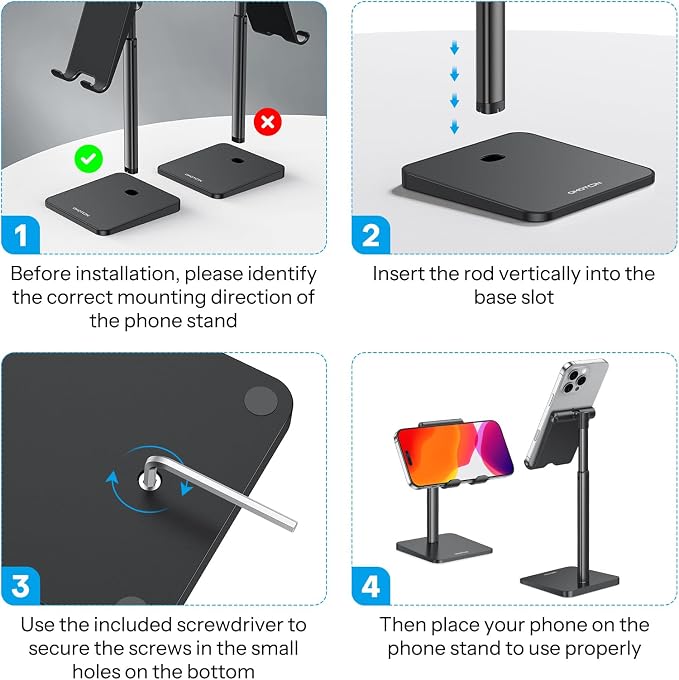 OMOTON Cell Phone Stand, Adjustable Angle Height Desk Phone Dock Holder - Image 3