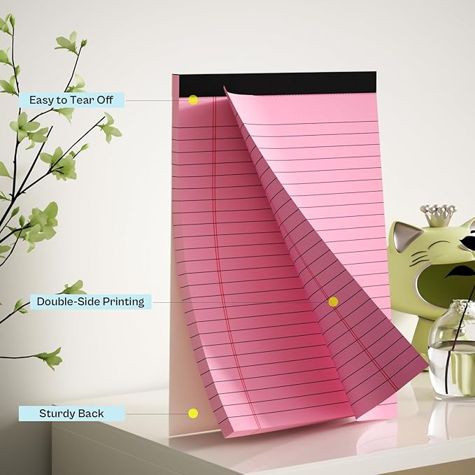 360 Sheets Pink Note Pads 5" x 8" Pack of 12 Small Legal Pads College Ruled Lined Paper with Micro-Perforated Writing Notebook 30 Sheets per Pad Small Notepad for School, Office & Home Supplies-DeskLoop Office