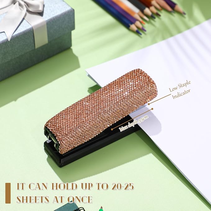 Yexiya Champagne Gold Sparkle Bling Stapler - Image 3