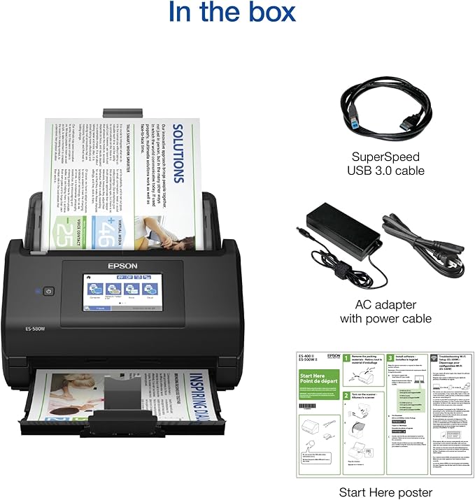 Epson Workforce ES-580W Wireless Color Duplex Desktop Document Scanner for PC and Mac with 100-sheet Auto Document Feeder (ADF) and Intuitive 4.3" Touchscreen-DeskLoop Office