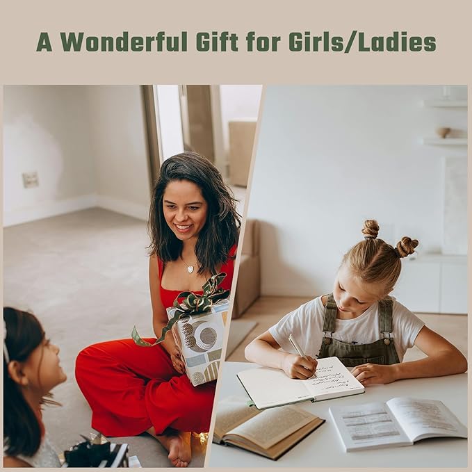 Sunflower Journal for Girls Women Journals for Writing 100GSM College Ruled A5 Leather Notebook for Girls Ages 8-12 Flower Diary with Heart-shaped Shadow, 5.7" x 8.3", Green-DeskLoop Office