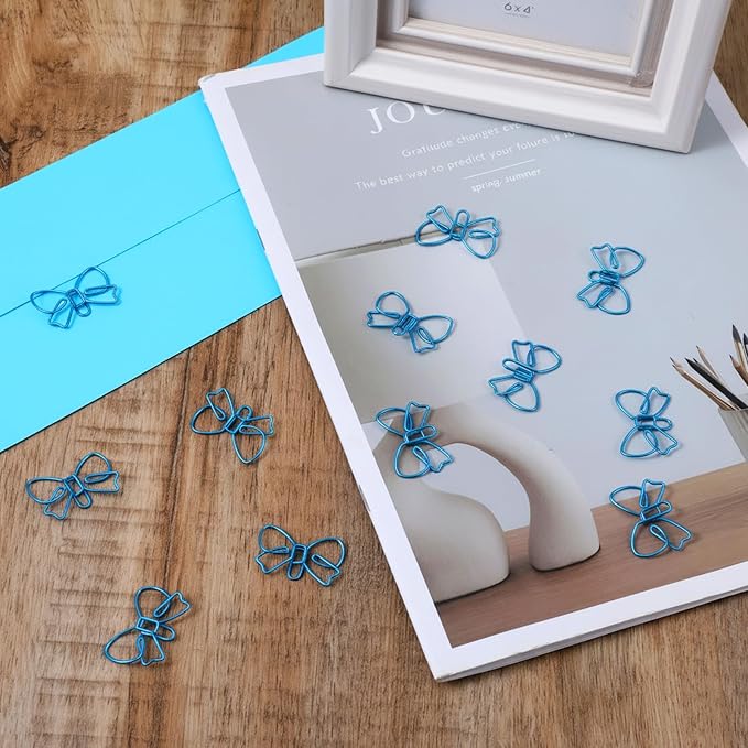 100PCS Blue Paper Clips, Ymapinc Metal Bow Paper Clips, Cute Paperclips - Image 5