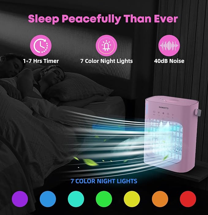 Portable Air Conditioners Cooling Fan, 3 Speeds Evaporative Mini Air Conditioner Portable, 700ml Portable AC Air Cooler, Personal Air Conditioner for Bedroom,Room,Office,Camping-Pink-DeskLoop Office