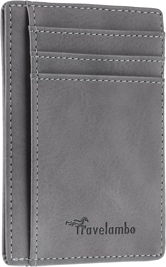 Travelambo Slim Wallet Front Pocket Minimalist Leather RFID Blocking Medium Size by Travelambo