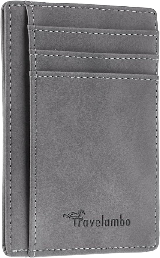 Travelambo Slim Wallet Front Pocket Minimalist Leather RFID Blocking Medium Size by Travelambo