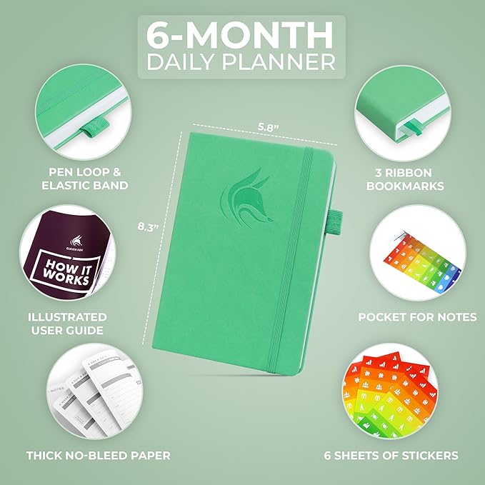 Clever Fox Daily Planner – Undated Planning Notebook with Hourly Schedule & To-Do List – Personal Day Task & Work Organizer, 6 Months (Emerald)-DeskLoop Office