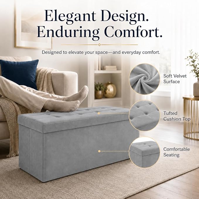 ALASDO 43 Inch Folding Storage Ottoman Bench - Image 2