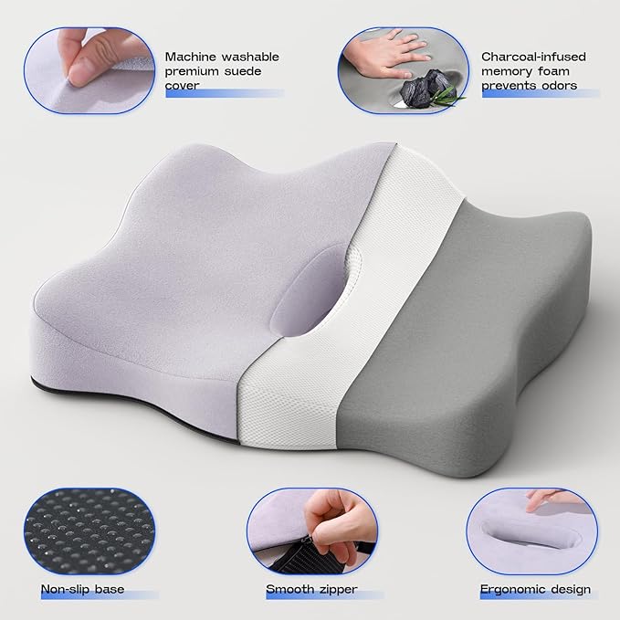 Seat Cushions for Office Chairs - Pressure Relief Seat Cushion - Car Seat Cushions for Pressure Relief, Tailbone Pain, Sciatica & Back Pain Relief for Office Chairs (Purple)-DeskLoop Office