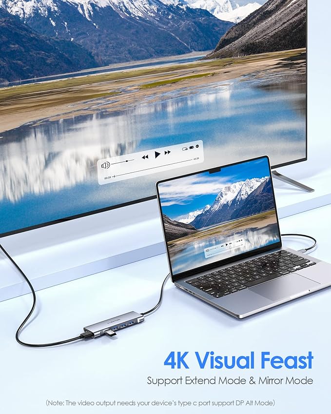LENTION 3.3FT Long Cable USB C Multiport Hub with 4K HDMI, 4 USB 3.0, Type C Charging Compatible 2024-2016 MacBook Pro, New Mac Air/iMac/Mac Mini, More, Stable Driver Adapter (C35-1M, Space Gray)-DeskLoop Office