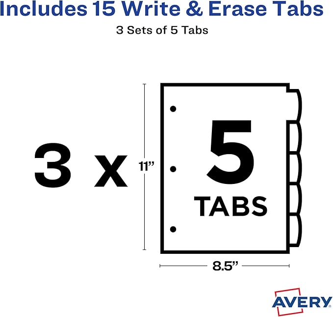 Avery Big Tab Write & Erase Durable Plastic Dividers, 5-Tab Set, 3 Sets - Image 5