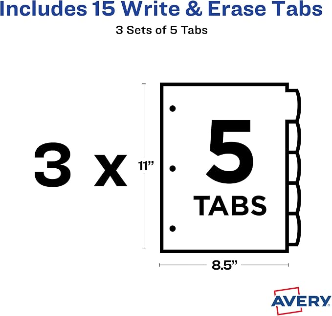 Avery Big Tab Write & Erase Durable Plastic Dividers, 5-Tab Set, 3 Sets - Image 5