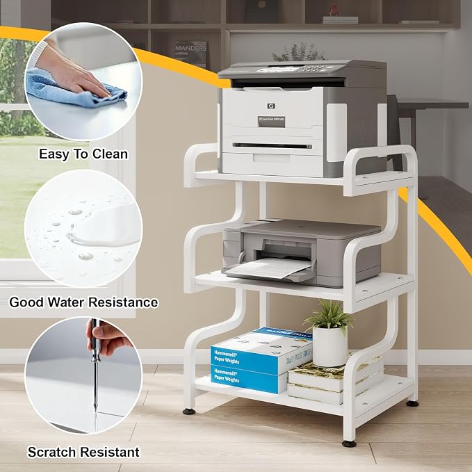 Natwind Stylish 3 Tier Printer Stand, Office Desk Side Storage Shelf, Fits Two - Image 7