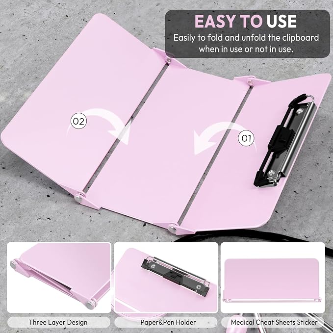Nursing Clipboard Foldable Without Edition Cheat Charts, 3 Layers Aluminum - Image 3