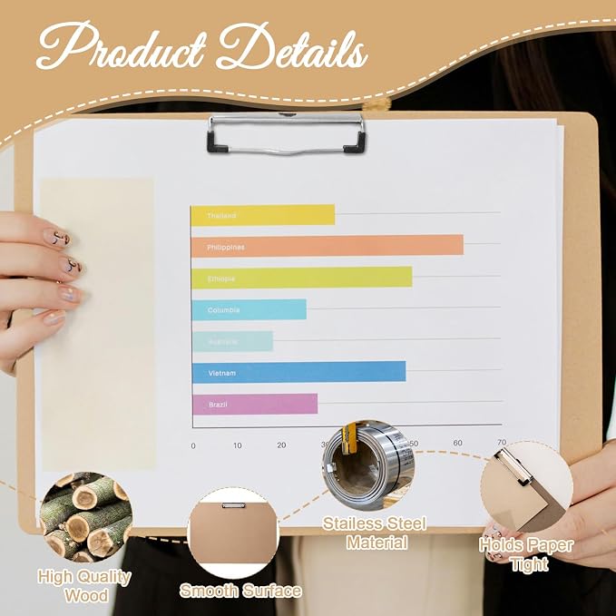 6 Pcs Large Size Clipboard Set, 11x17 Wooden Horizontal Clipboard - Image 3
