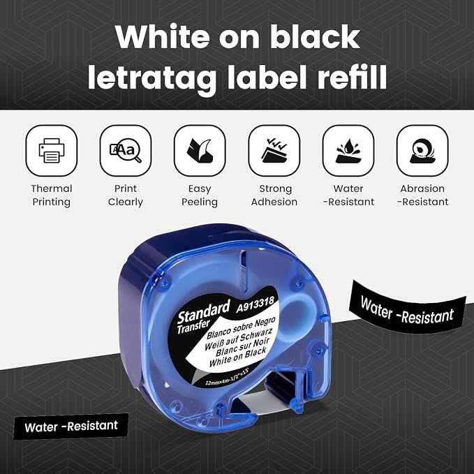 12mm White on Black Tape Compatible - Image 4