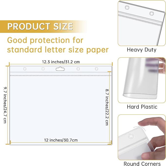 AKONEGE 12PCS Hard Sheet Protectors 8.5 x 11 Waterproof Resealable Zip Page - Image 3