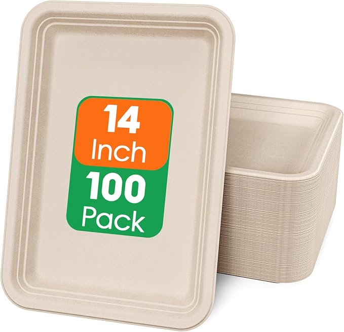 ECOLipak 100 Pack 14 Inch Disposable Food Crawfish Trays, Compostable Large by ECOLipak
