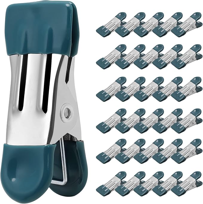 Clothes Pins Heavy Duty, 30 Pack, 2.17 Inch Metal Chip Clips, Dark Green | by CowdroBrand