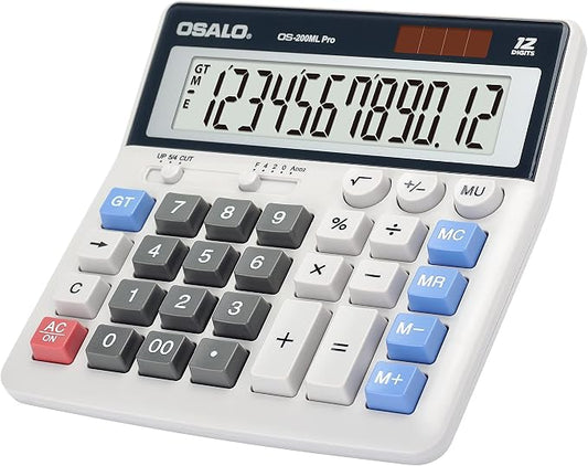 OSALO Desktop Calculator Extra Large Display 12 Digits Big Buttons Solar by OSALOWelcomesYou