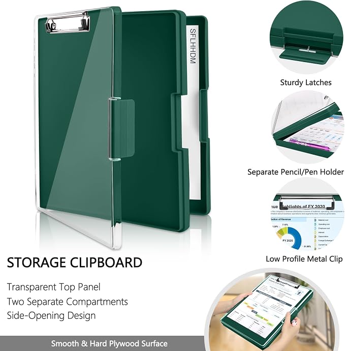 SFLHHDM Clipboard with Storage, Heavy Duty Clip Boards 8.5x11 with 2 Storage - Image 3