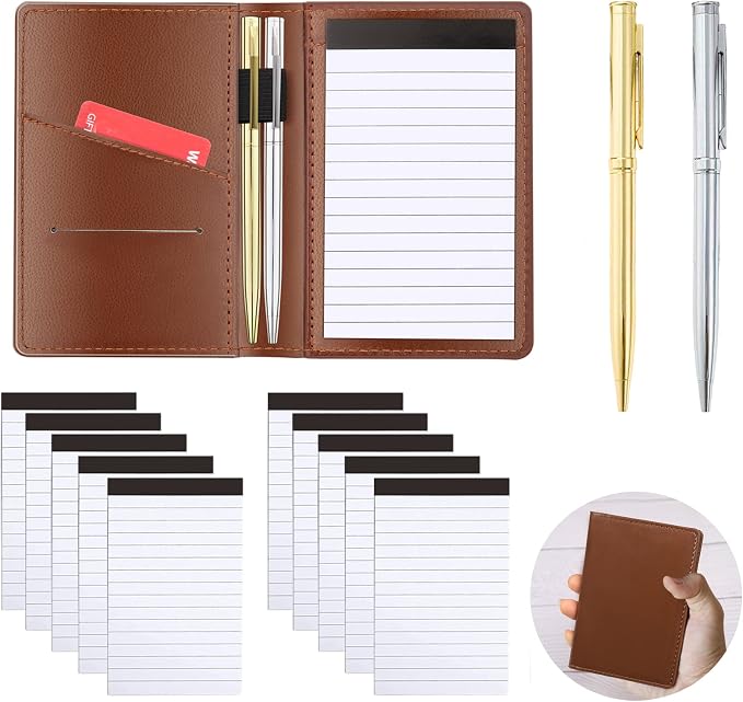 13 Pack Mini Pocket Notepad Set, Included Leather Pocket Notepad Holder by JNOMOW