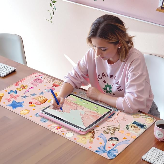 iCasso Pink Desk Mat, Cute Aesthetic Large Mouse Pad, Waterproof Keyboard Pad - Image 8