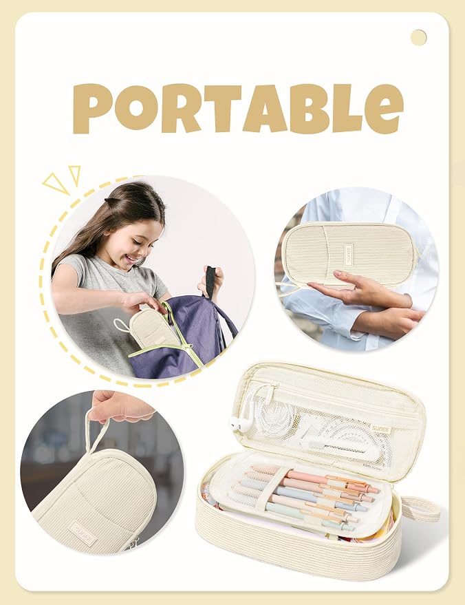 SUNEE Cute Pencil Case, Large Pencil Pouch, Aesthetic Big Pencil Bag - Image 7