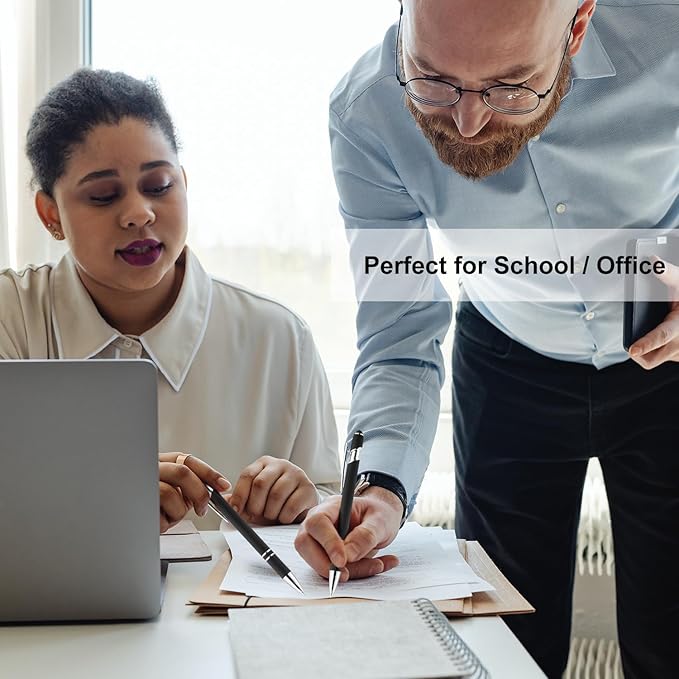 LINFANC 12 Pack Ballpoint Pen with Stylus Tip, 1.0 mm Black Ink Smooth Writing Pens, Metal Stylus Pens for Touch Screens-DeskLoop Office