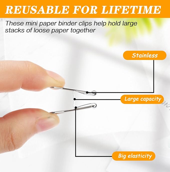 Jetec 100 Pack 0.6in/15mm White Metal Binder Clips Bulk Medium Reusable Fold - Image 7