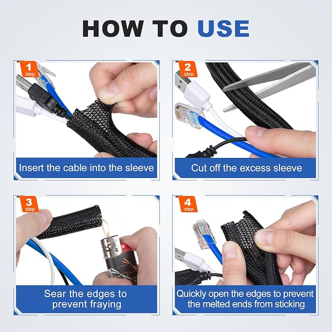 1” Cable Management Loom Wrap Sleeve Cord Wire Hider Organizer Covers | ELECFUN - Image 5