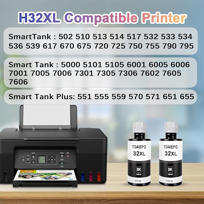 32XL Refill Ink Bottles Replacement for Smart Tank 5101 5102 6001 7001 7002 7301 7602 Plus 651 551 Ink Tank Printer-DeskLoop Office