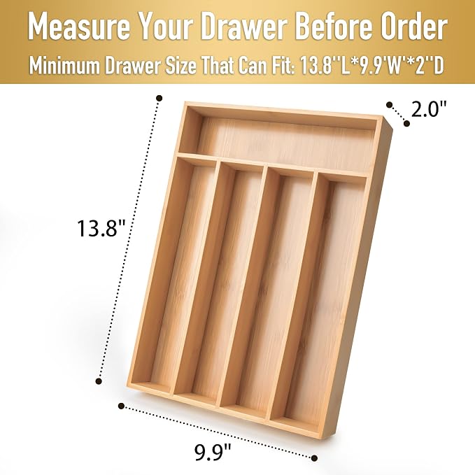 Besilord Silverware Organizer Kitchen Drawer Organizer Utensil Organizer Bamboo - Image 2