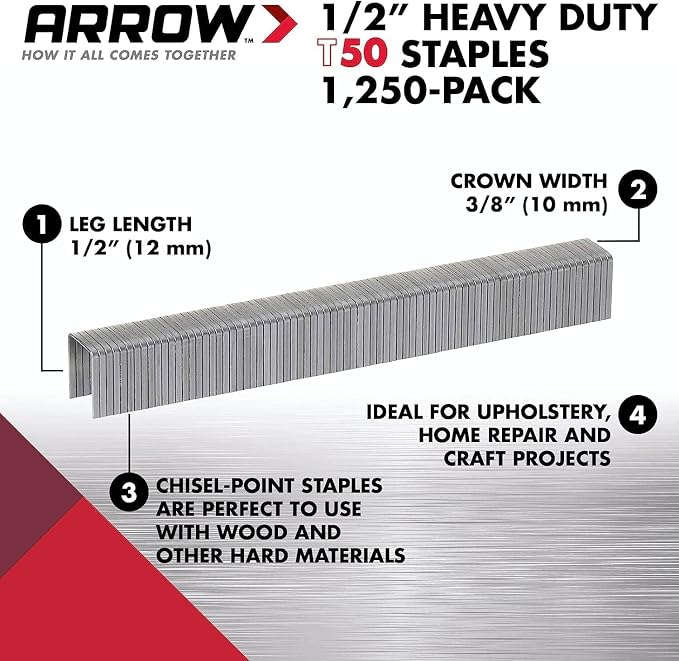 Arrow 508 Heavy Duty T50 1/2-Inch Leg Length, 3/8-Inch Crown, Staples - Image 2