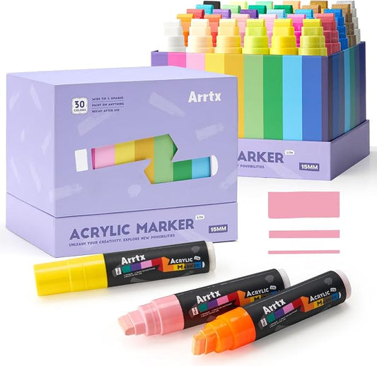 Arrtx 30 Color Acrylic Jumbo Markers 15mm Jumbo Felt Tip, Acrylic Paint Pens by Arrtx