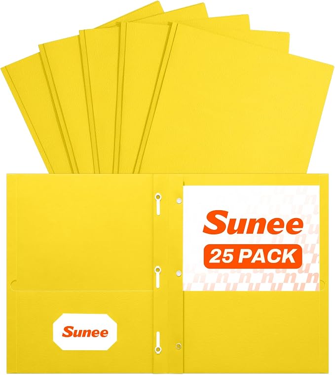 SUNEE 2 Pocket Folders with Prongs, Paper Folders with 2 Pockets and 3 Prongs by SUNEE