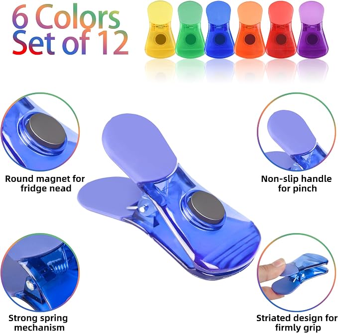 Bag Clips, 12 Pack Chip Clips, Magnetic Bag Clip - Image 3