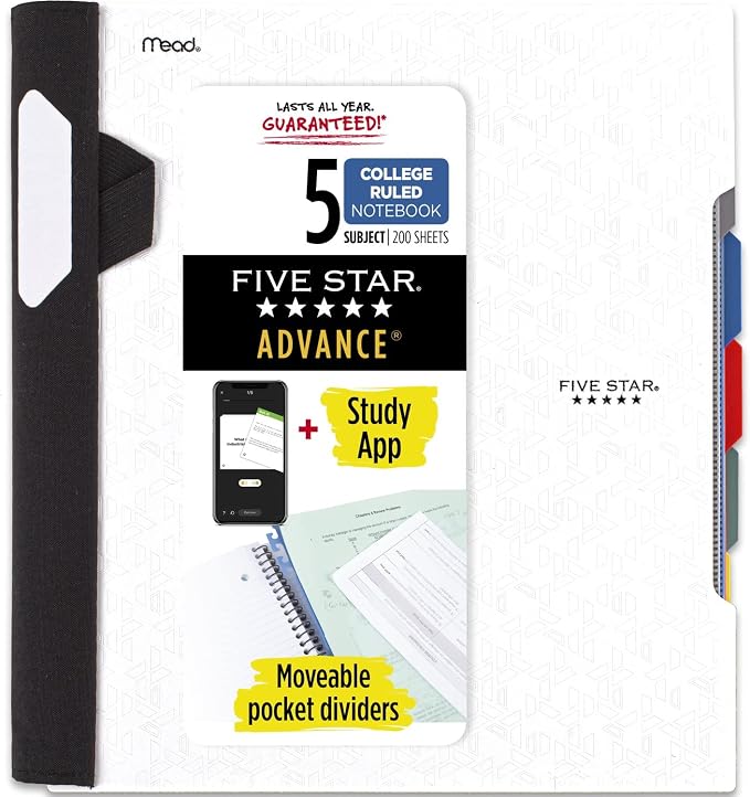 Five Star Advance Spiral Notebook + Study App, 5 Subject, College Ruled Paper by FiveStar