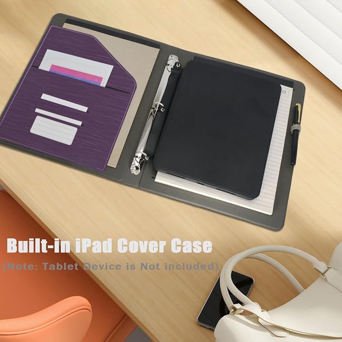 3 Ring Portfolio with iPad Holder, Business Padfolio with Clipboard & Rotating - Image 2