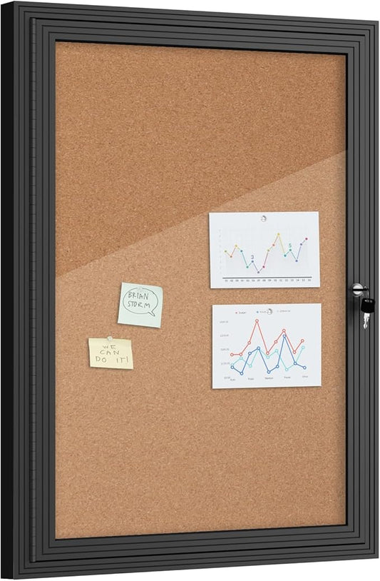 36"x24" Enclosed Bulletin Board, Outdoor Lockable Weather-Resistant Aluminum Cork Noticeboard for School & Office Hospital, Black Frame w/Cork-DeskLoop Office
