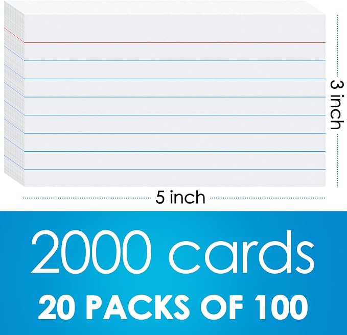 2000 Count White Index Cards 3x5, Lined Note Cards, Study Cards, Flash Cards - Image 2