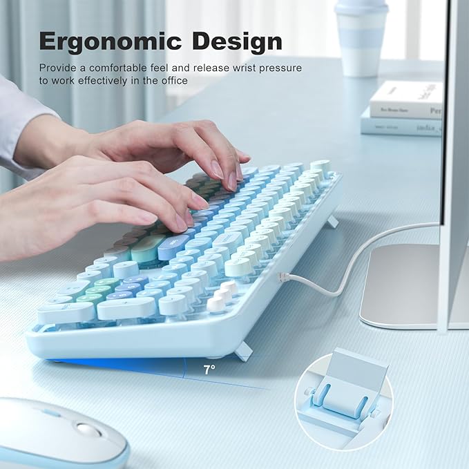 Large Print Wired USB Keyboard, 104 Keys Full Size Typewriter Keyboards, Plug and Play Office Computer Keyboard with Number Pad for Windows, PC, Laptop, Desktop (Blue Colorful)-DeskLoop Office