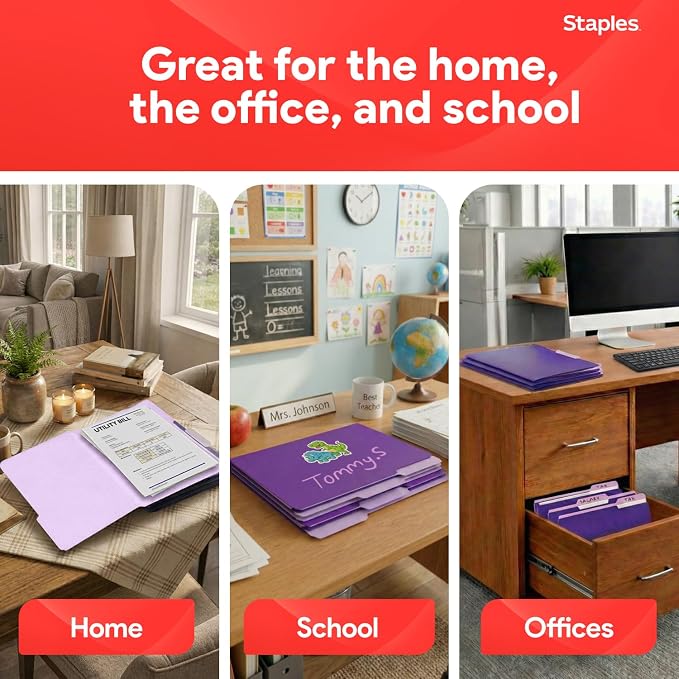 Staples File Folders, Letter Size, 1/3‑Cut Tabs, Durable 10.5‑Point Paper Stock - Image 6