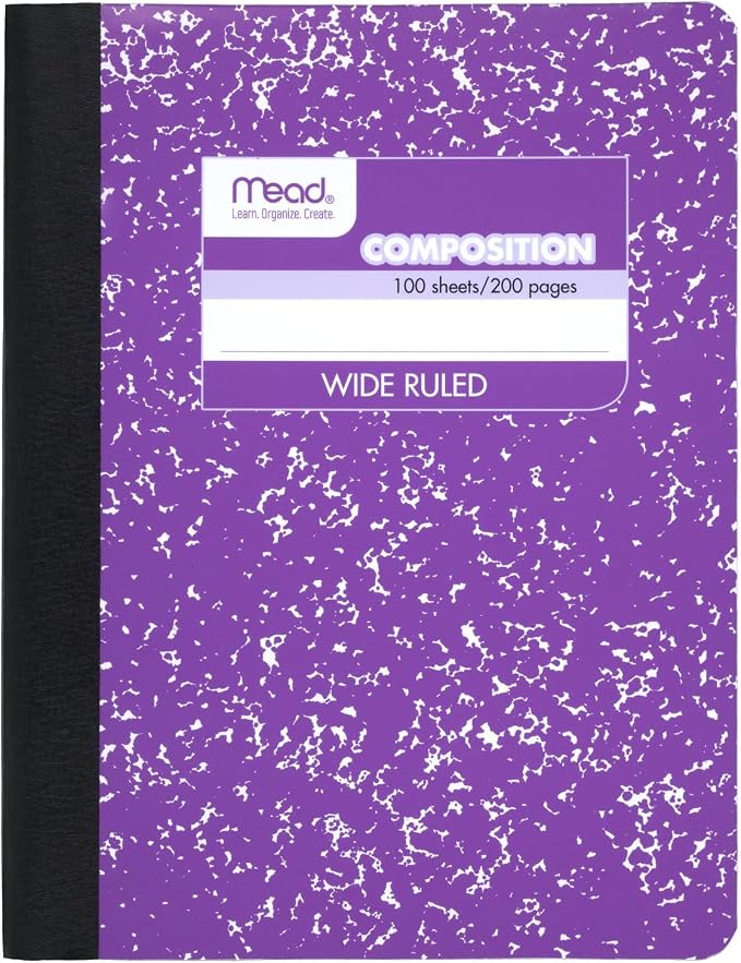 Mead Composition Notebook, Wide Ruled Paper, 7-1/2" x 9-3/4", 100 Sheets by Mead