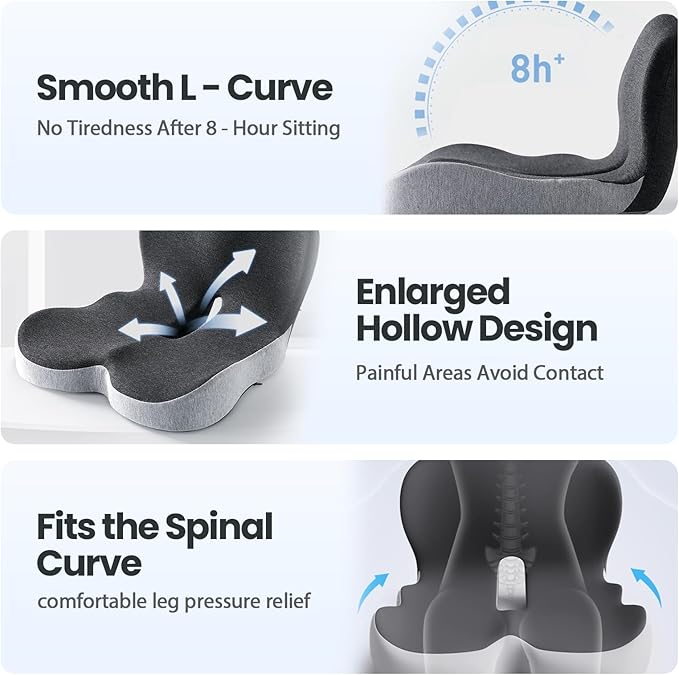 Back and Seat Cushion, 2025 New Ergonomic Non-Slip Memory Foam Seat Cushion with Back Support, L-Shaped Breathable Seat Cushions for Car, Office, Home (Pink)-DeskLoop Office